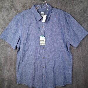 New Tenth + Ocean Button Shirt Men Size Large Chambray Denim Look Linen Blend